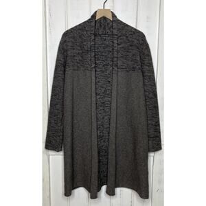 Eileen Fisher Gray Sweater Open Front Long Cardigan Yak Wool Silk Minimalist M